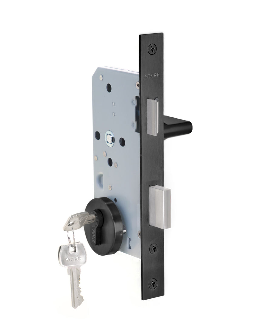 Cerradura de embutir puerta acceso principal. Cilindro ambos lados. Manilla interior derecha o izquierda, Modelo: MAITE. (Negro mate). SKU: SDE200-BL.KIT.MAITE1/2