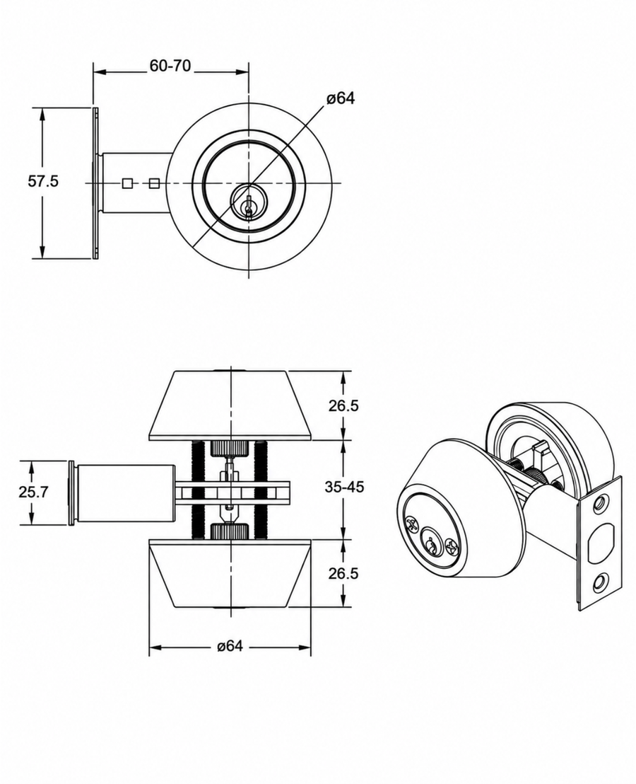 Cerrojo de seguridad, cilindro exterior e interior. (Acero inoxidable). SKU: SDCE0-AI