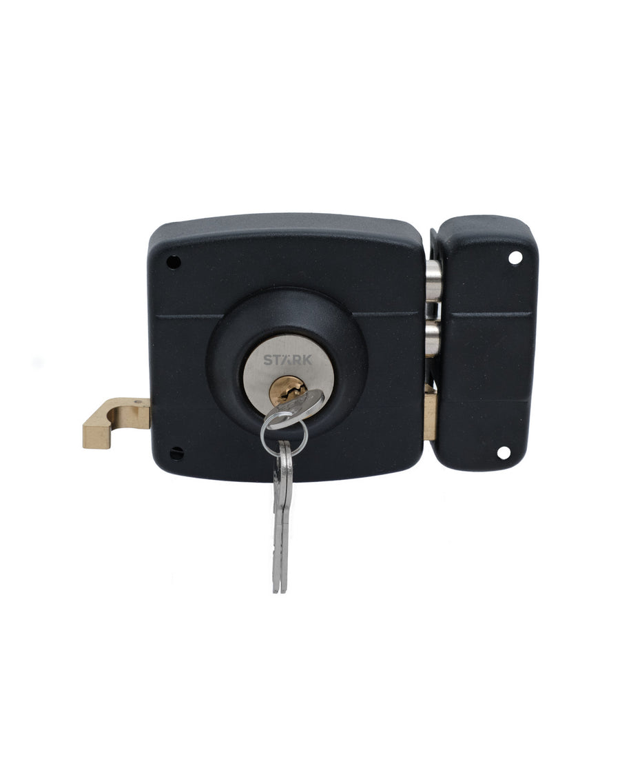 Cerradura de sobreponer mecánica, para puertas de abatir metálicas o de madera. SKU: SD110