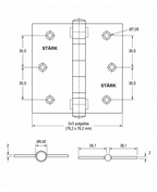 3 Bisagras con rodamientos de 3"x3". 2 mm espesor. (Acero inoxidable 304)