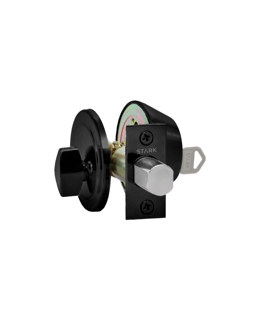 Cerrojo de seguridad, cilindro exterior y seguro interior. (Negro mate). SKU: SDCE4-BL