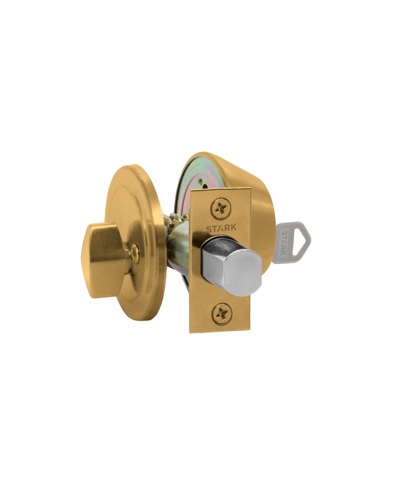 Cerrojo de seguridad, cilindro exterior y seguro interior. (Bronce pulido). SKU: SDCE4-PB