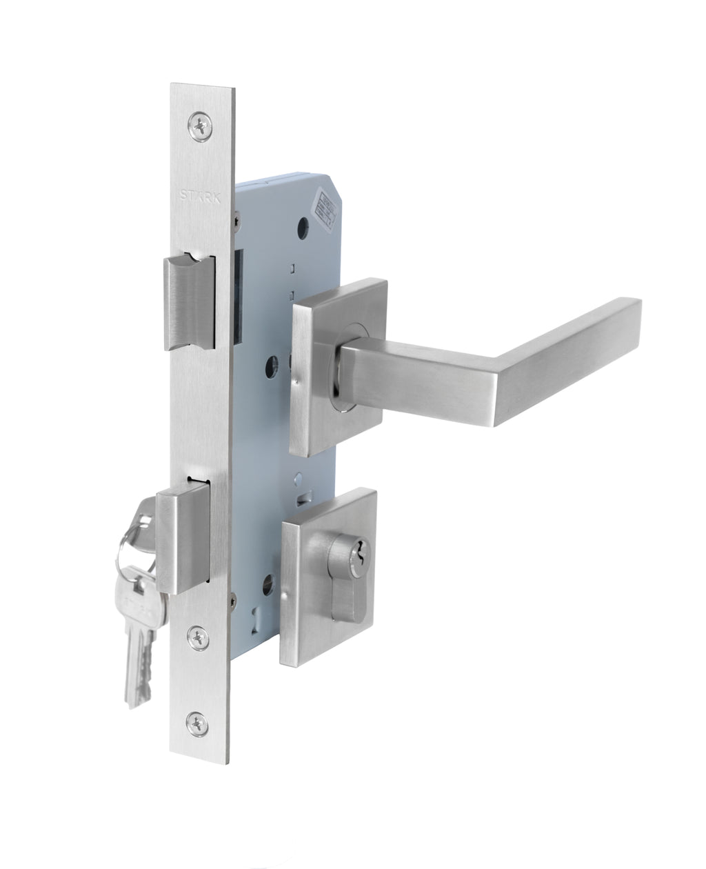 Cerradura de embutir puerta de acceso principal. Cilindro ambos lados. Manilla interior IZQUIERDA, Modelo: MIKA (Acero inoxidable 304) — imagen 2