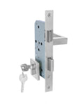 Cerradura de embutir puerta de acceso principal. Cilindro ambos lados. Manilla interior IZQUIERDA, Modelo: MIKA (Acero inoxidable 304)