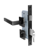 Cerradura de embutir puerta acceso principal. Cilindro ambos lados. Manilla interior DERECHA, Modelo: MIKA. (Negro mate). — imagen 2
