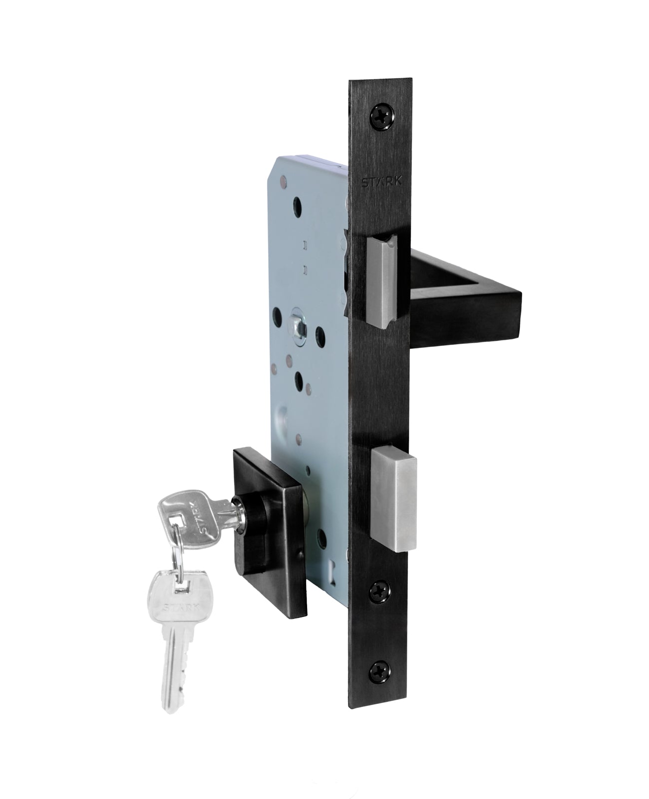 Cerradura de embutir puerta de acceso principal. Cilindro ambos lados. Manilla interior IZQUIERDA, Modelo: MIKA (Negro mate)