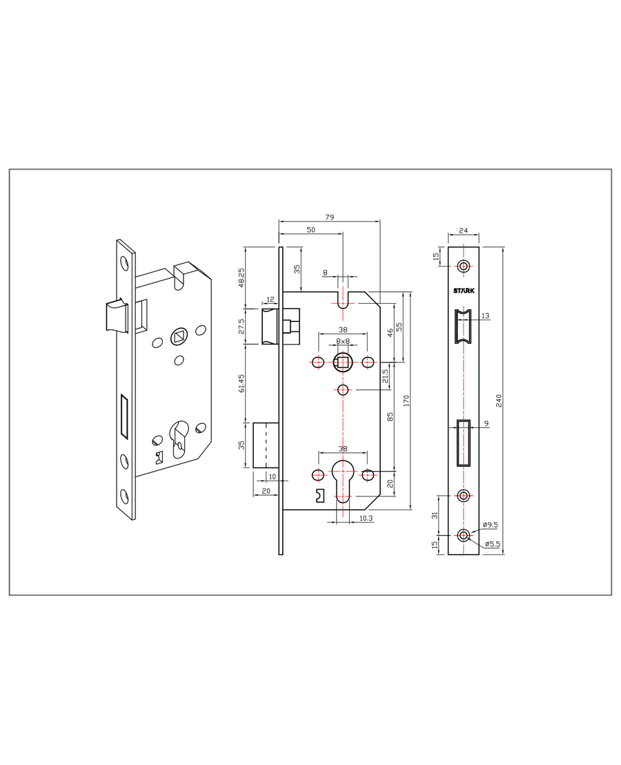 Cerradura de embutir puertas de oficinas, cocina – patio. Cilindro ambos lados. Manillas ambos lados, Modelo: MAITE. (Negro mate). SKU: SDE200-BL.KIT.MAITE