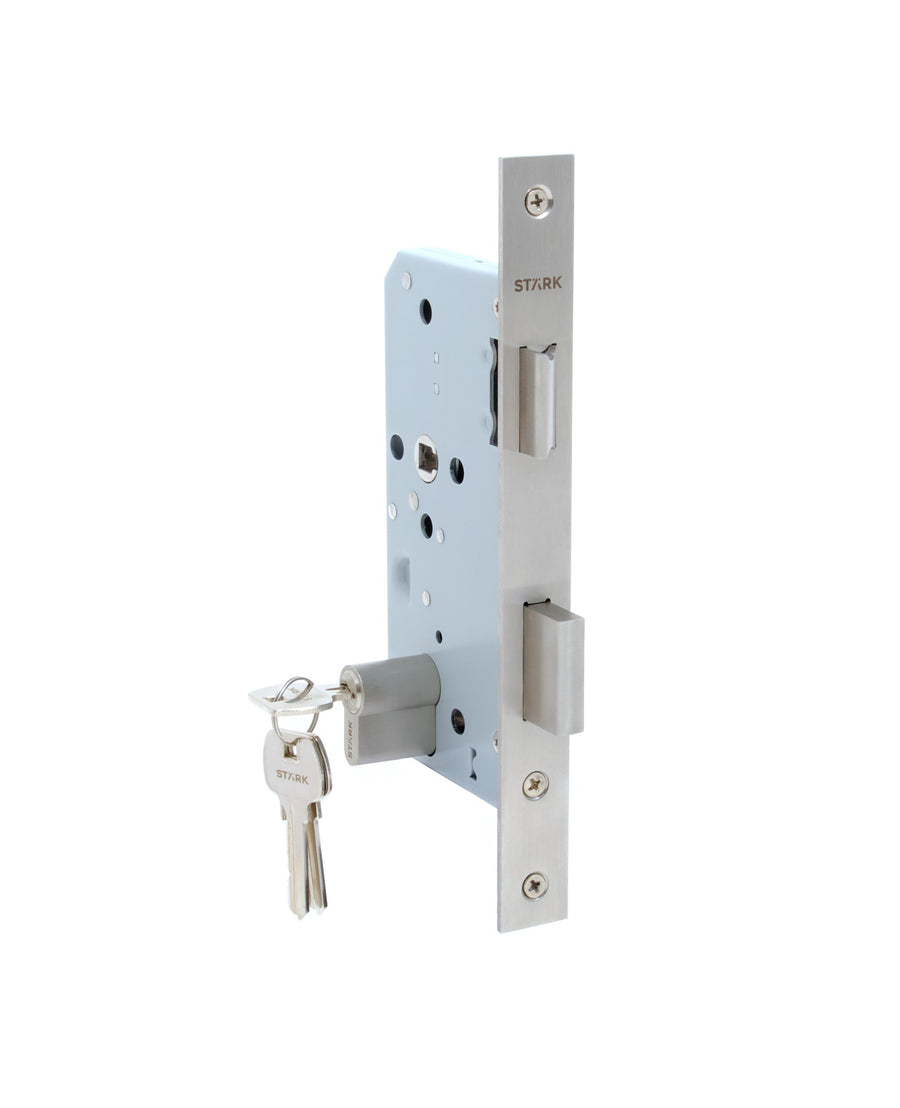 Cerradura de embutir puerta acceso principal, cilindro ambos lados. (Acero inoxidable 304). SKU: SDE200-AI.CL70