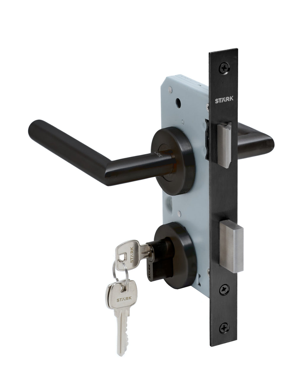Cerradura de embutir puertas de oficinas, cocina - patio. Cilindro ambos lados. Manillas ambos lados, Modelo: TUTU. (Negro mate). SKU: SDE200-BL.KIT.TUTU — imagen 2