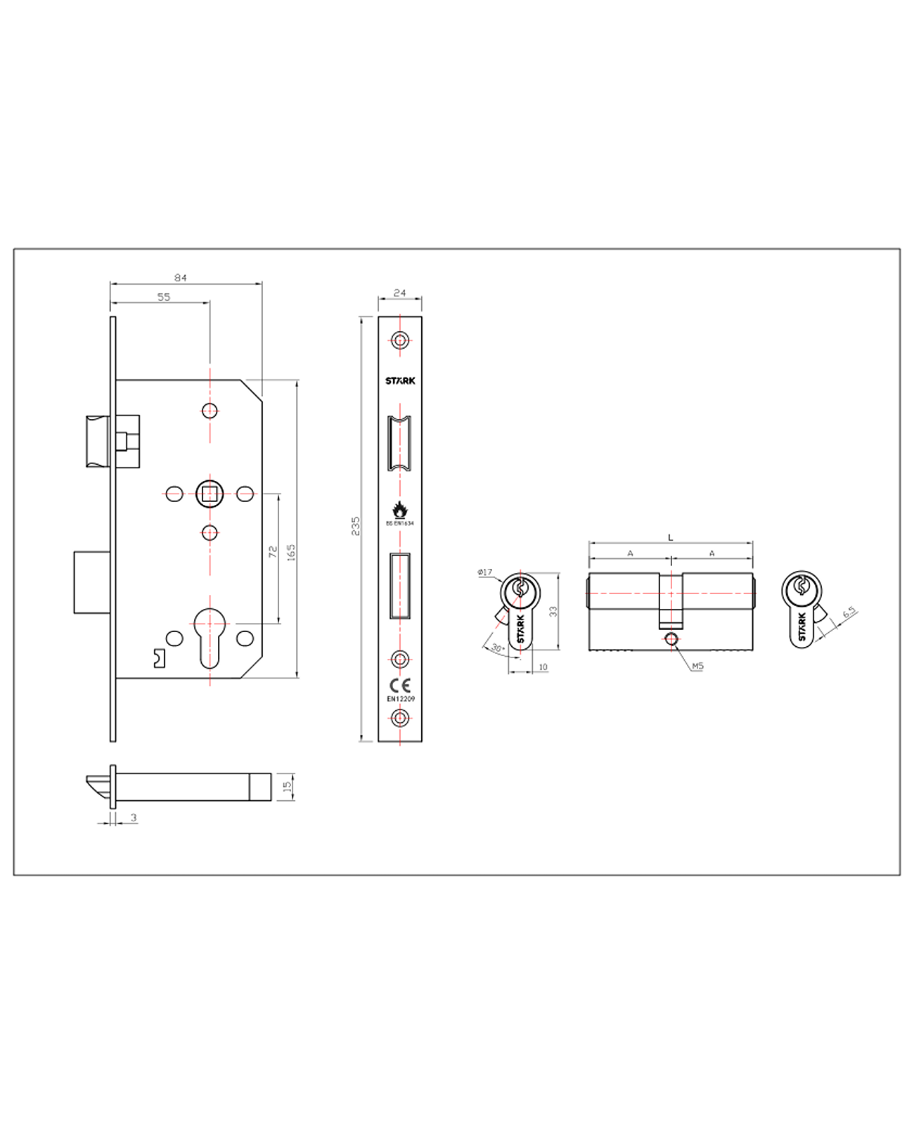 Cerradura de embutir puerta acceso principal, cilindro ambos lados. Resistente al fuego (260 min). (Negro mate). SKU: SDE200-BL.F.CL70 — imagen 2