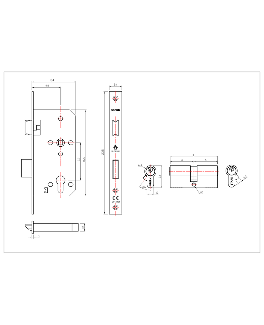Cerradura de embutir puerta acceso principal, cilindro ambos lados. Resistente al fuego (260 min). (Negro mate). SKU: SDE200-BL.F.CL70 — imagen 2