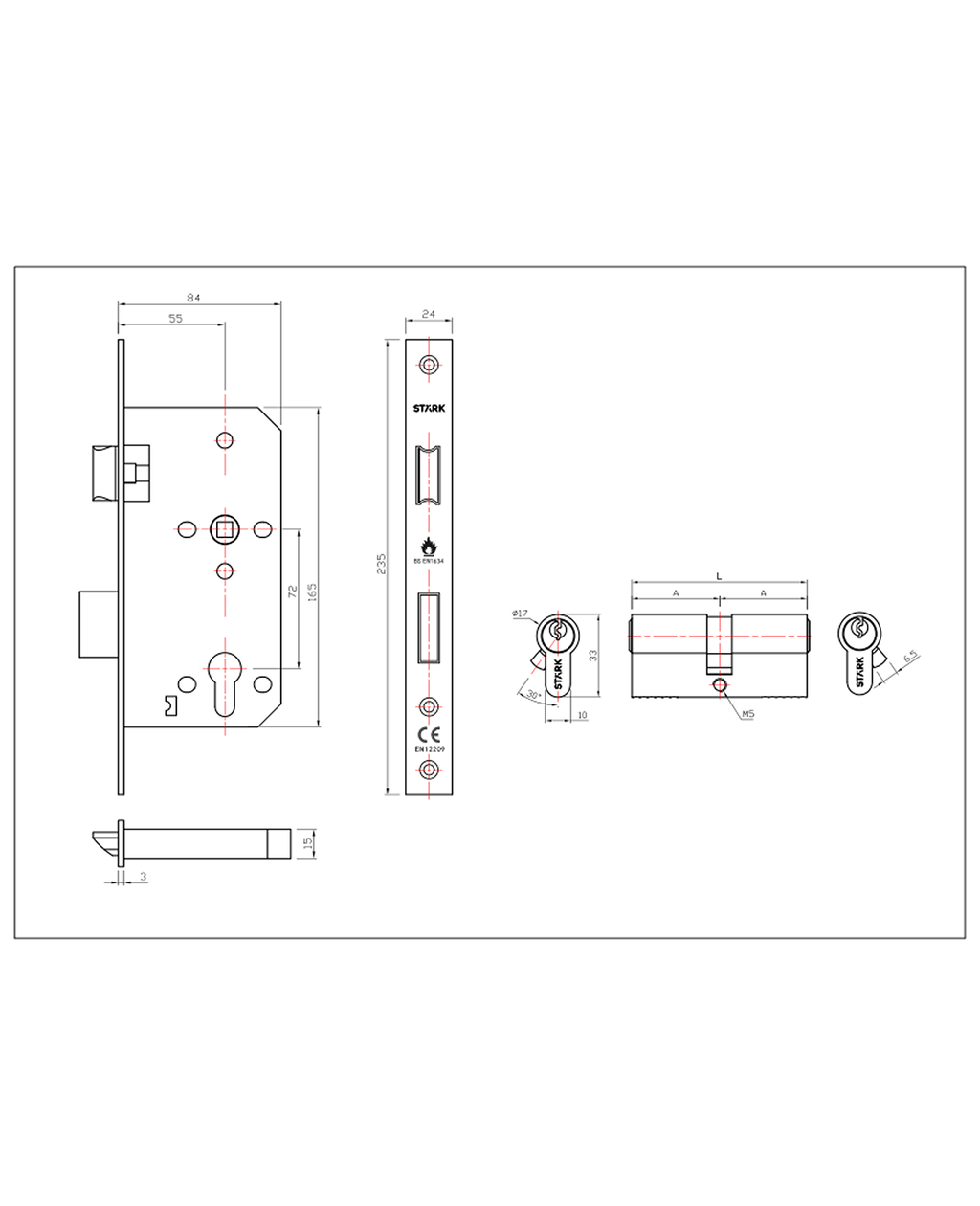 Cerradura de embutir puerta acceso principal, cilindro ambos lados. Resistente al fuego (260 min). (Acero inoxidable 304). SKU: SDE200-AI.F.CL70 — imagen 2