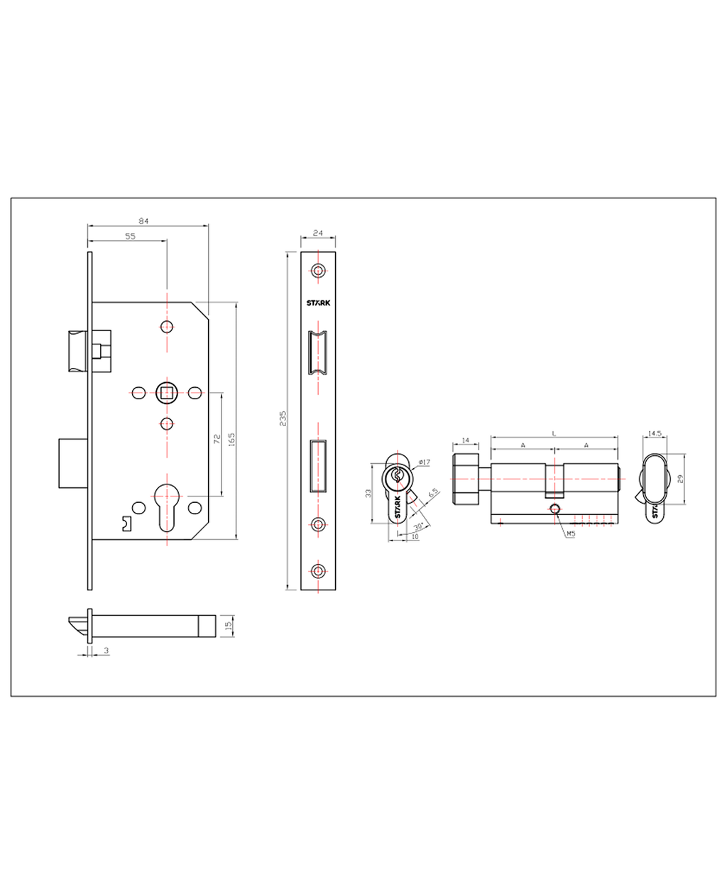 Cerradura de embutir puerta acceso principal, oficina o dormitorio, cilindro exterior / seguro interior. (Negro mate). SKU: SDE204-BL.SEG/CL70 — imagen 3