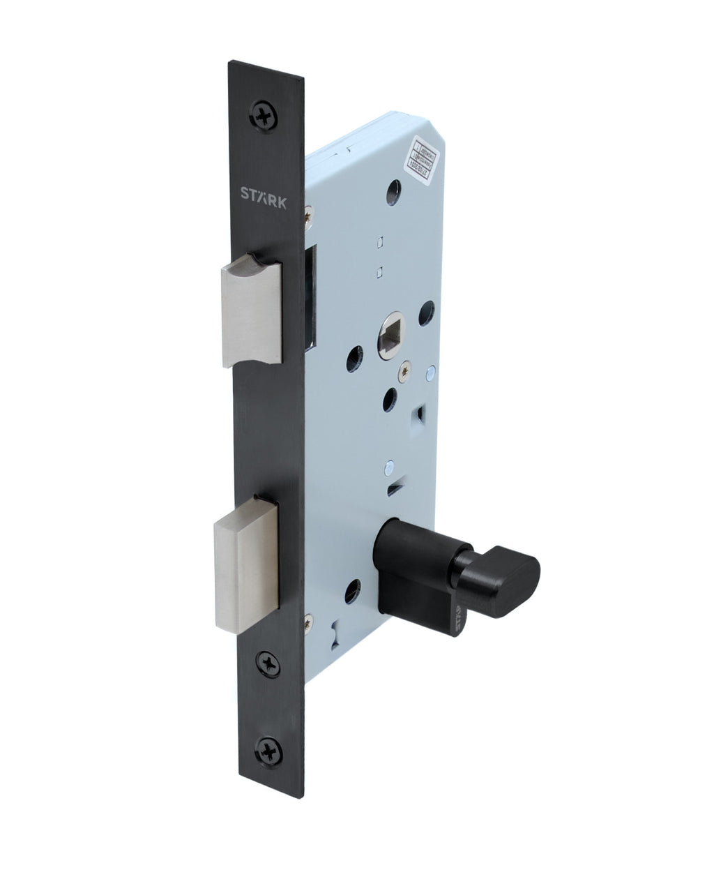 Cerradura de embutir puerta acceso principal, oficina o dormitorio, cilindro exterior / seguro interior. (Negro mate). SKU: SDE204-BL.SEG/CL70