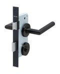 Cerradura de embutir función baño, seguro interior / ranura emergencia exterior. Manillas modelo: TUTU. (Negro mate). SKU: SDE230-BL.KIT.TUTU