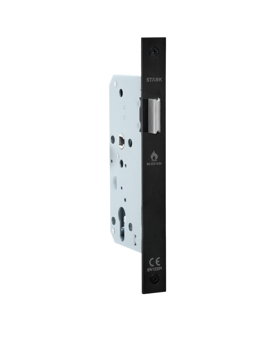 Cerradura de embutir simple paso. Resistente al fuego (260 min). (Negro mate). SKU: SDE240-BL.F