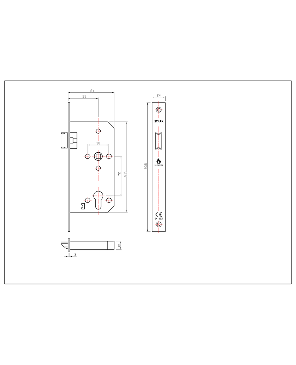 Cerradura de embutir simple paso. Resistente al fuego (260 min). (Negro mate). SKU: SDE240-BL.F — imagen 2