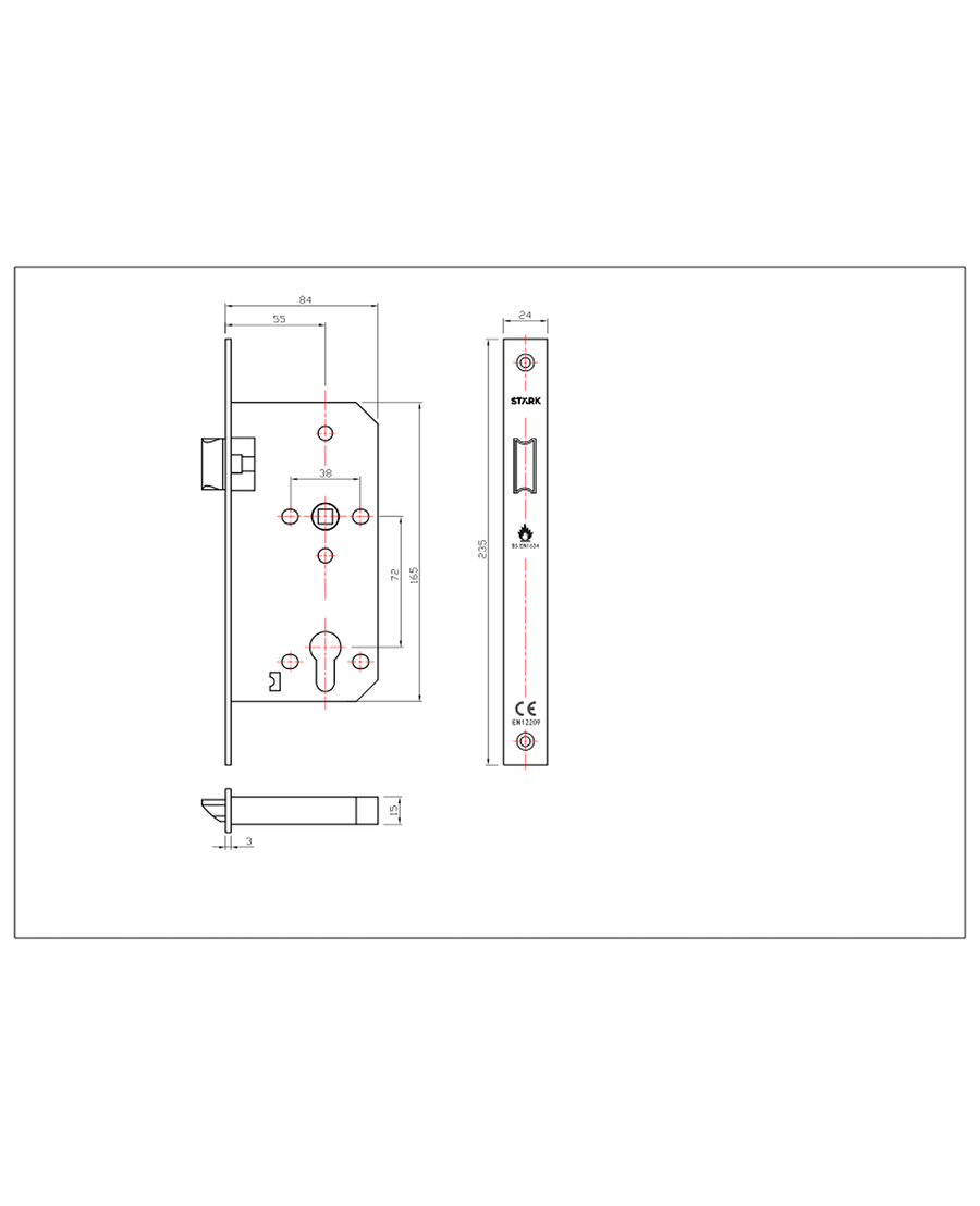 Cerradura de embutir simple paso. Resistente al fuego (260 min). (Negro mate). SKU: SDE240-BL.F — imagen 2