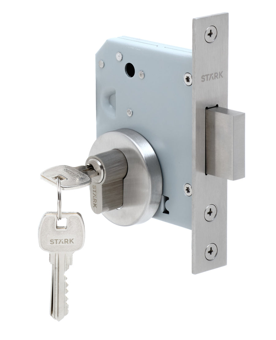 Cerradura de embutir de seguridad, cilindro ambos lados. Doble vuelta de llave. (Acero inoxidable 304). SKU: SDE270-AI.CL70
