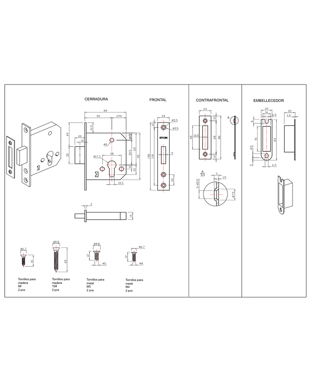 Cerradura de embutir de seguridad, cilindro ambos lados. Doble vuelta de llave. (Acero inoxidable 304). SKU: SDE270-AI.CL70 — imagen 2