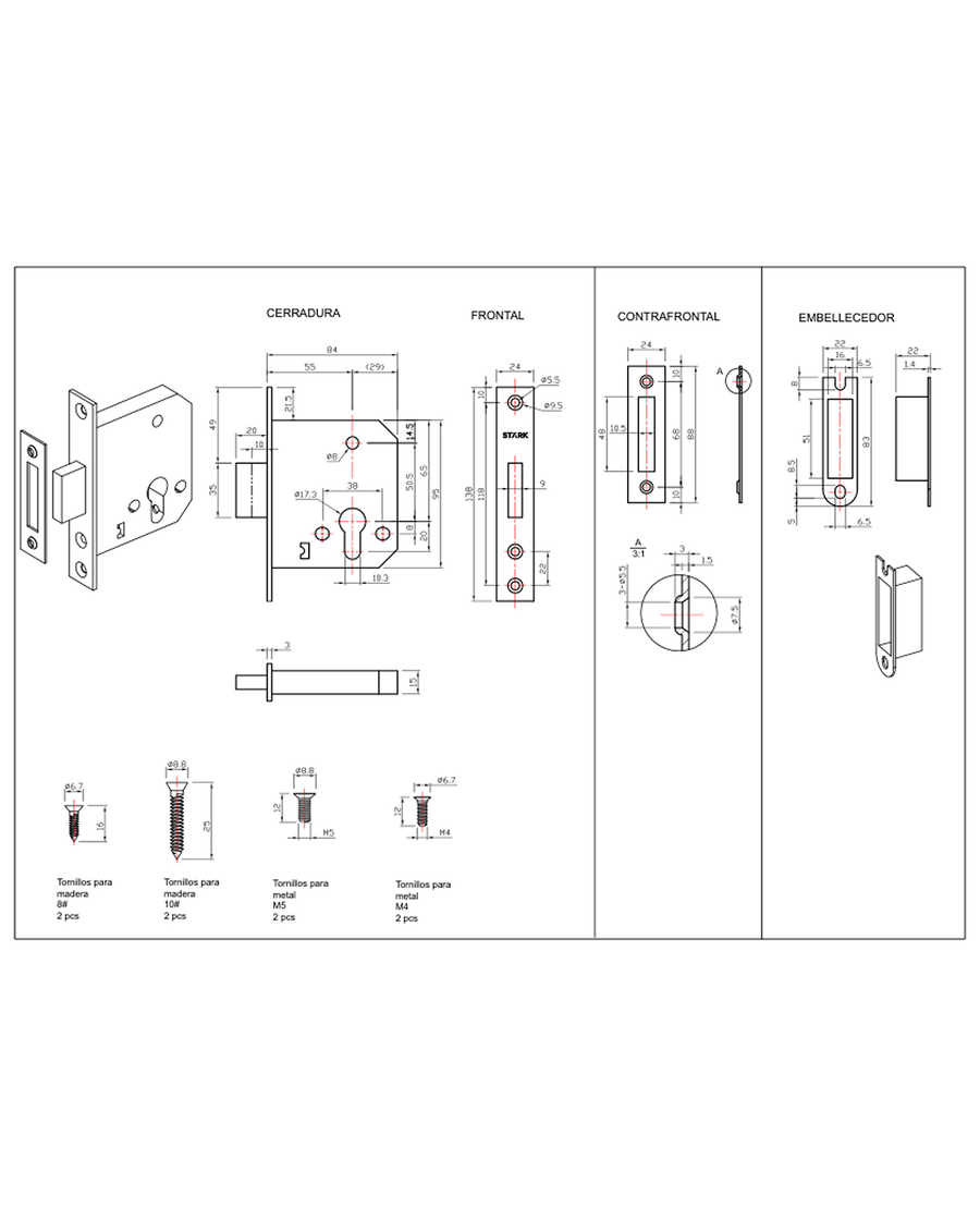 Cerradura de embutir de seguridad, cilindro ambos lados. Doble vuelta de llave. (Acero inoxidable 304). SKU: SDE270-AI.CL70 — imagen 2