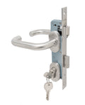 Cerradura de embutir para puerta de aluminio o perfil metálico, acceso principal u oficina. Cilindro ambos lados. Manillas ambos lados Modelo: TINA. SKU: SDE280-AI.KIT.TINA