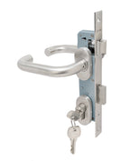 Cerradura de embutir para puerta de aluminio o perfil metálico, acceso principal u oficina. Cilindro ambos lados. Manillas ambos lados Modelo: TINA. SKU: SDE280-AI.KIT.TINA