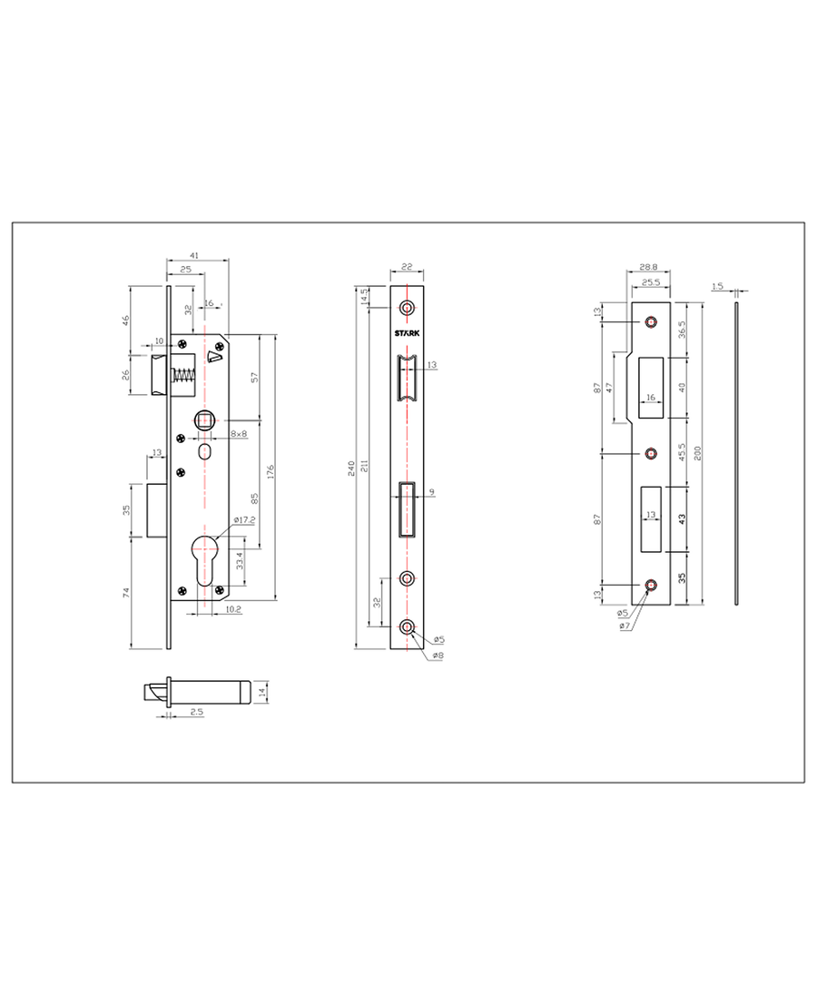 Cerradura de embutir para puerta de aluminio o perfil metálico, acceso principal u oficina. Cilindro ambos lados. Manillas ambos lados Modelo: MARTI. SKU: SDE280-AI.KIT.MARTI — imagen 3