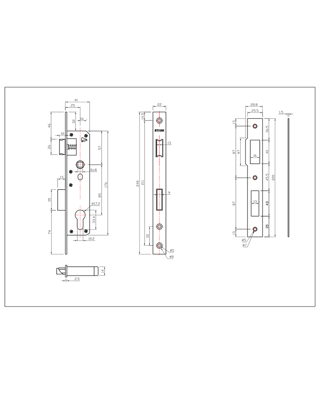 Cerradura de embutir para puerta de aluminio o perfil metálico, acceso principal u oficina. Cilindro ambos lados. Manillas ambos lados Modelo: TINA. SKU: SDE280-AI.KIT.TINA — imagen 3