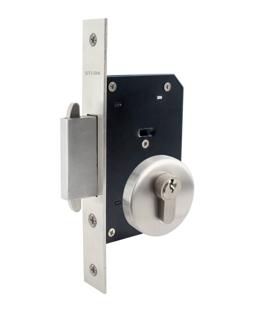 Cerradura de embutir de seguridad puerta corredera, cilindro ambos lados. Cerrojo doble enganche. (Acero inoxidable 304). SKU: SDE290-AI.CL70