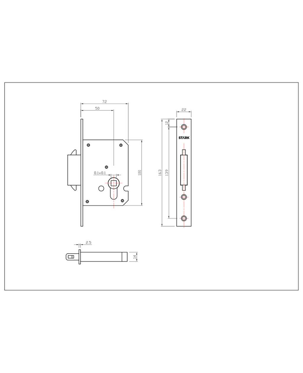 Cerradura de embutir de seguridad puerta corredera, cilindro ambos lados. Cerrojo doble enganche. (Acero inoxidable 304). SKU: SDE290-AI.CL70 — imagen 2