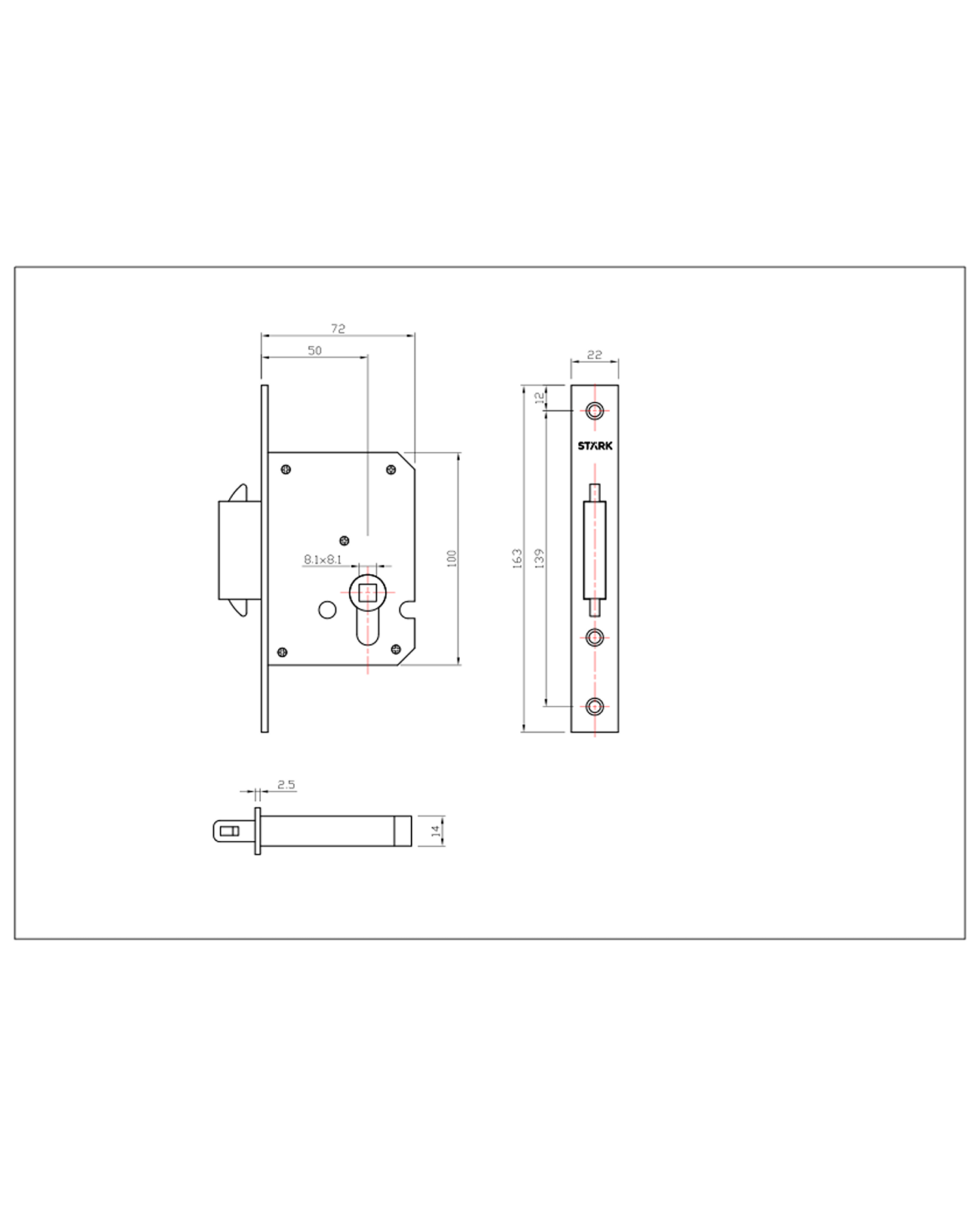 Cerradura de embutir de seguridad puerta corredera, cilindro ambos lados. Cerrojo doble enganche. (Acero inoxidable 304). SKU: SDE290-AI.CL70 — imagen 2