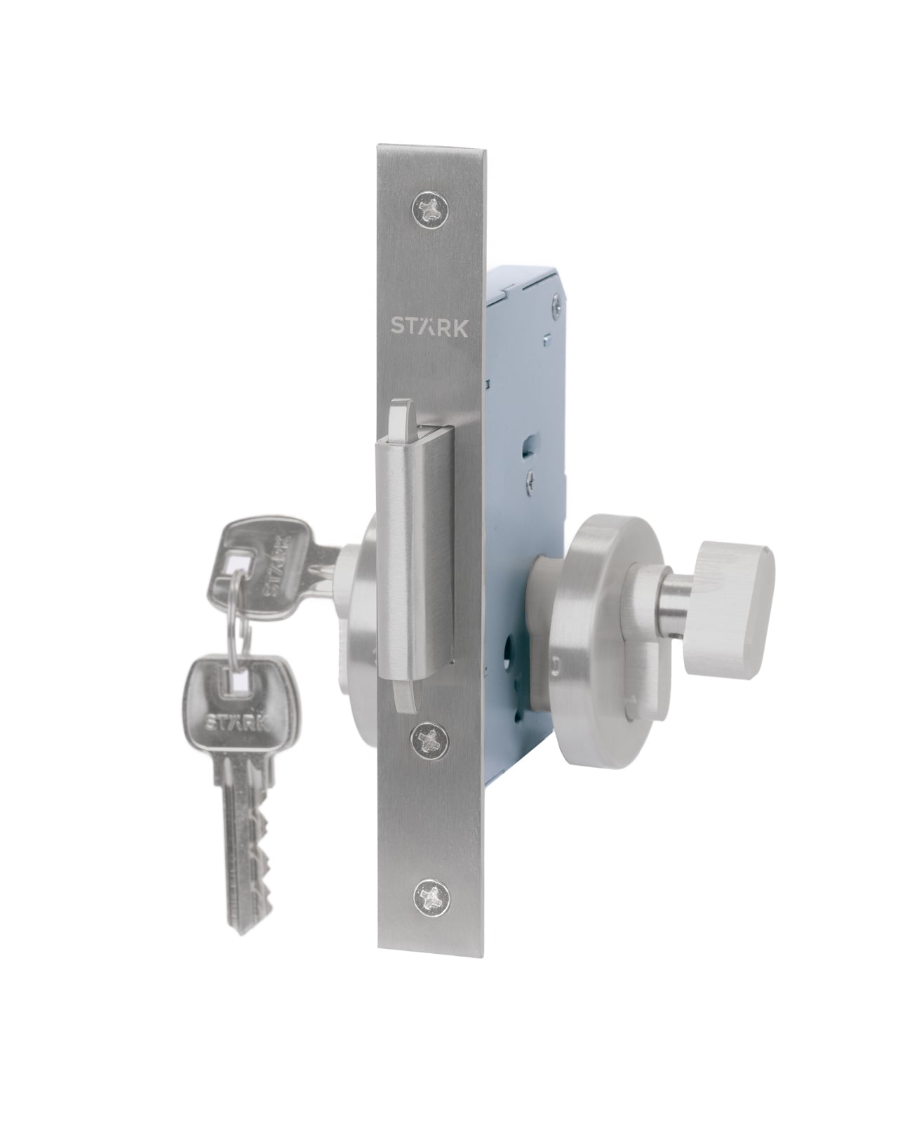 Cerradura de embutir de seguridad puerta corredera, cilindro exterior y seguro interior. Cerrojo doble enganche. (Acero inoxidable 304).