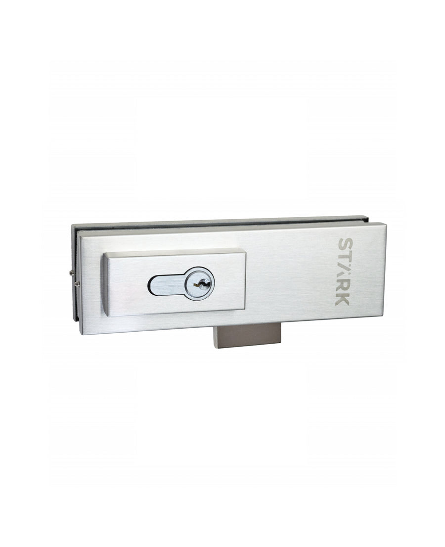 Cerradura para puerta de vidrio. Cilindro ambos lados. Acabado acero inoxidable.