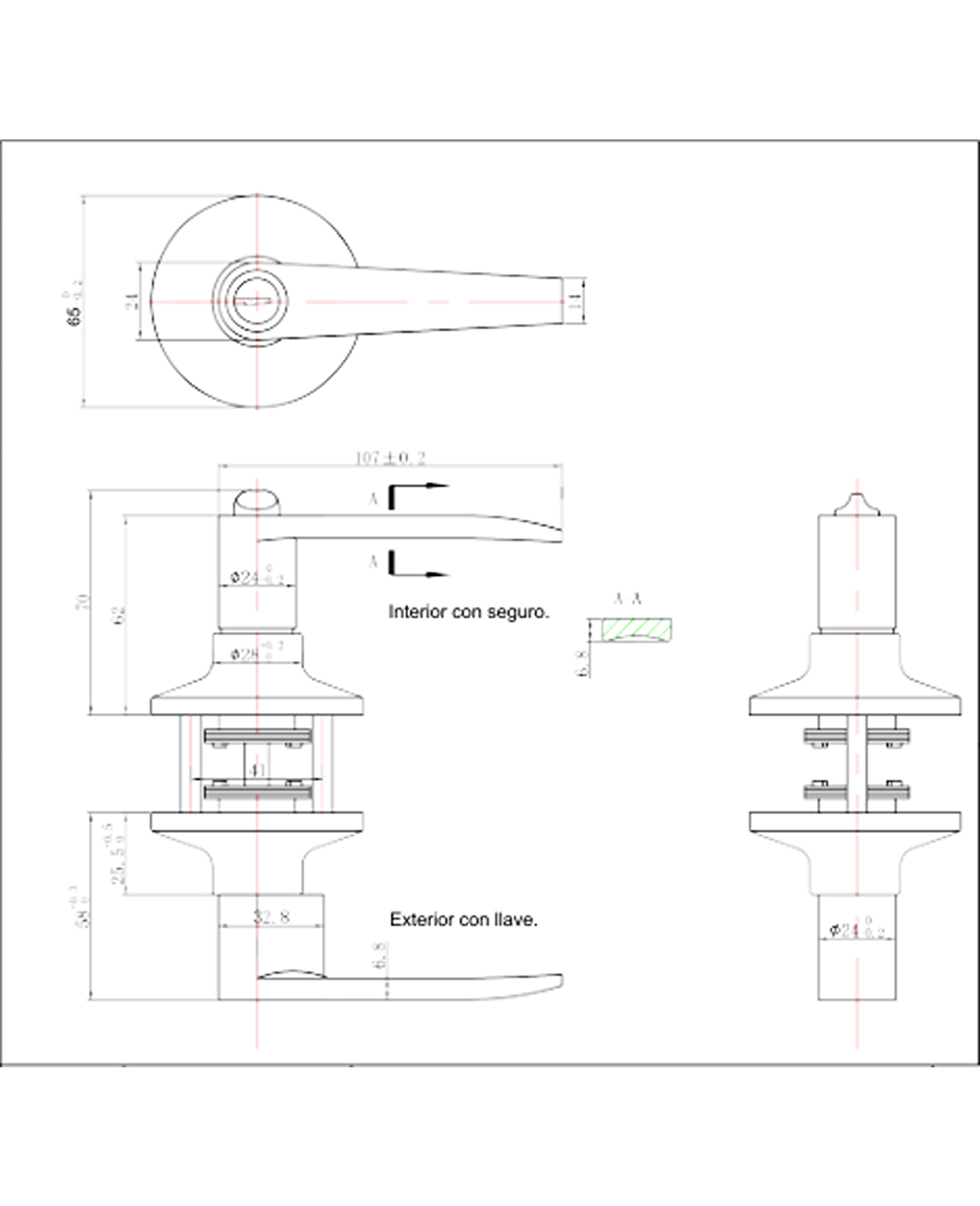 Cerradura tubular con manilla, Oficina - Dormitorio (Negro mate). SKU: SDM10-BL — imagen 3