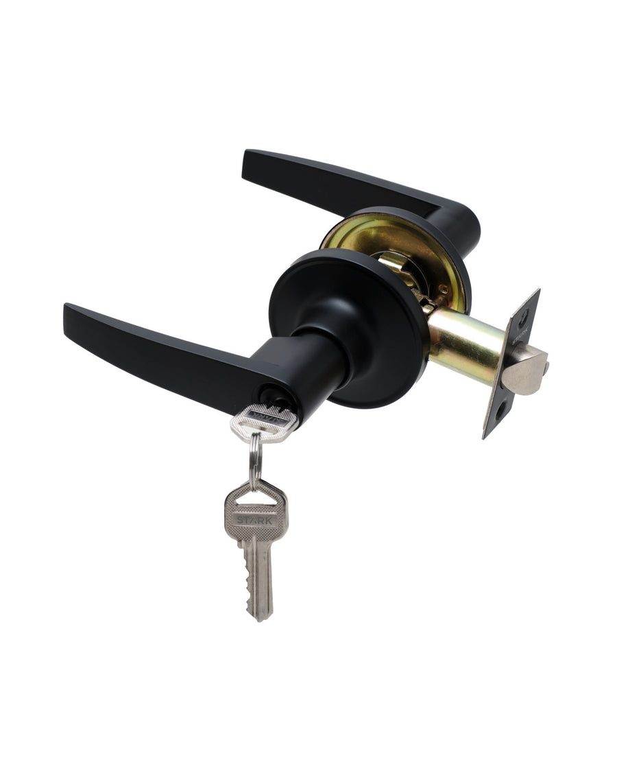 Cerradura tubular con manilla, Oficina - Dormitorio (Negro mate). SKU: SDM10-BL