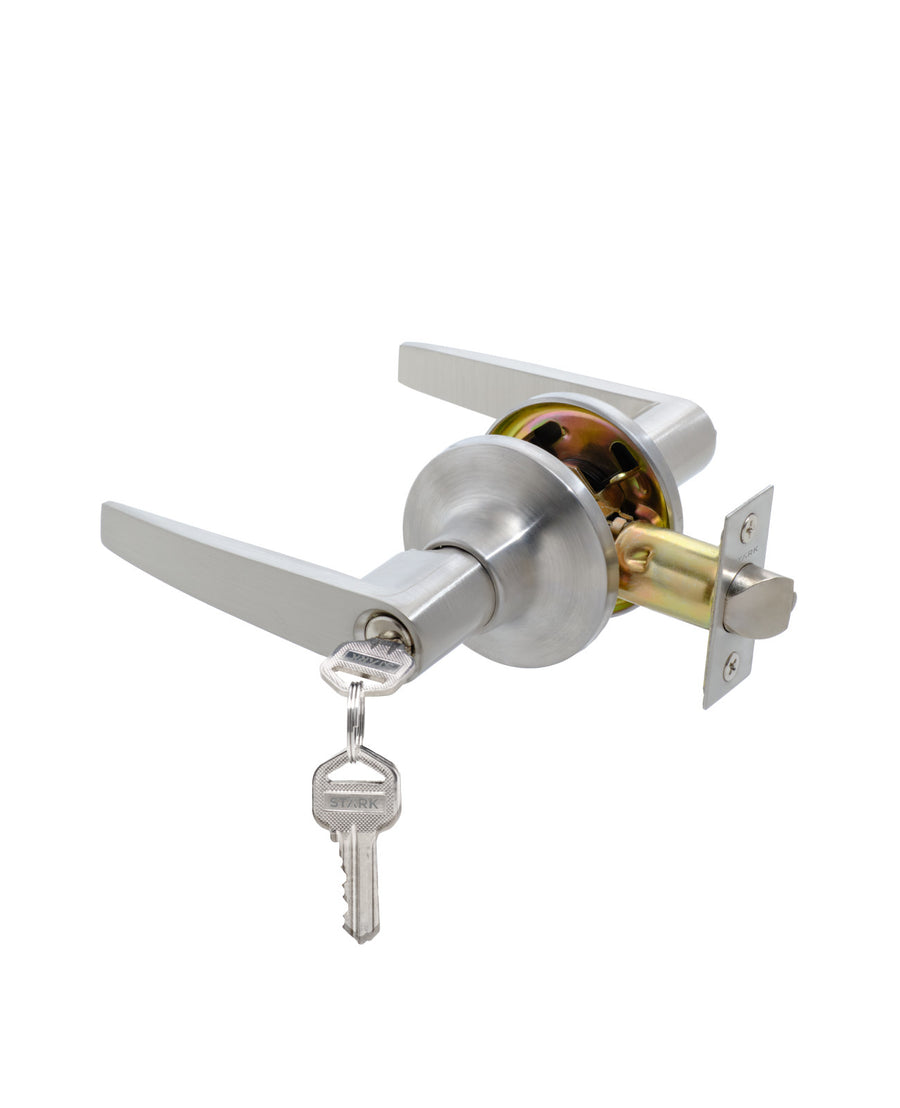 Cerradura tubular con manilla, Oficina - Dormitorio (Níquel satinado). SKU: SDM10-NS