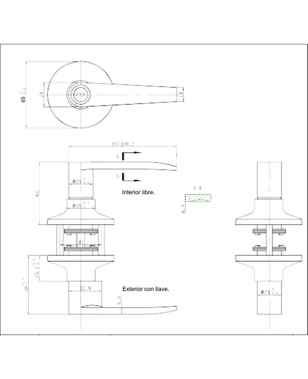 Cerradura tubular con manilla, Acceso principal - Bodega. (Negro mate). SKU: SDM20-BL — imagen 3