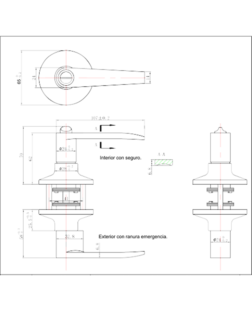 Cerradura tubular con manilla, Baño - Dormitorio. (Negro mate). SKU: SDM30-BL — imagen 3