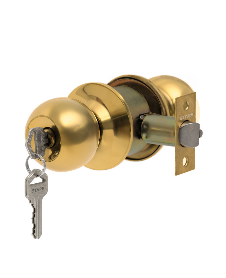 Cerradura de pomo cilíndrica, Acceso principal - Bodega. (Bronce pulido). SKU: SDP20-PB