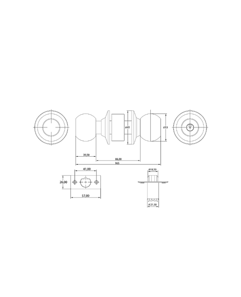 Cerradura de pomo cilíndrica, Acceso principal - Bodega. (Bronce pulido). SKU: SDP20-PB — imagen 3