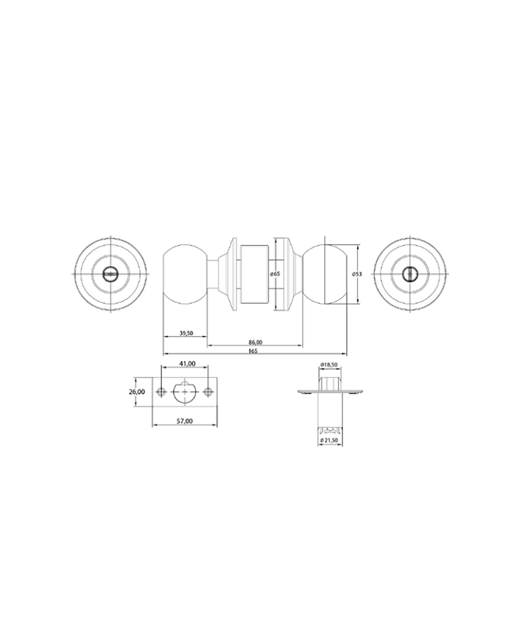 Cerradura de pomo cilíndrica, Baño - Dormitorio. (Acero inoxidable 304). SKU: SDP30-AI — imagen 3