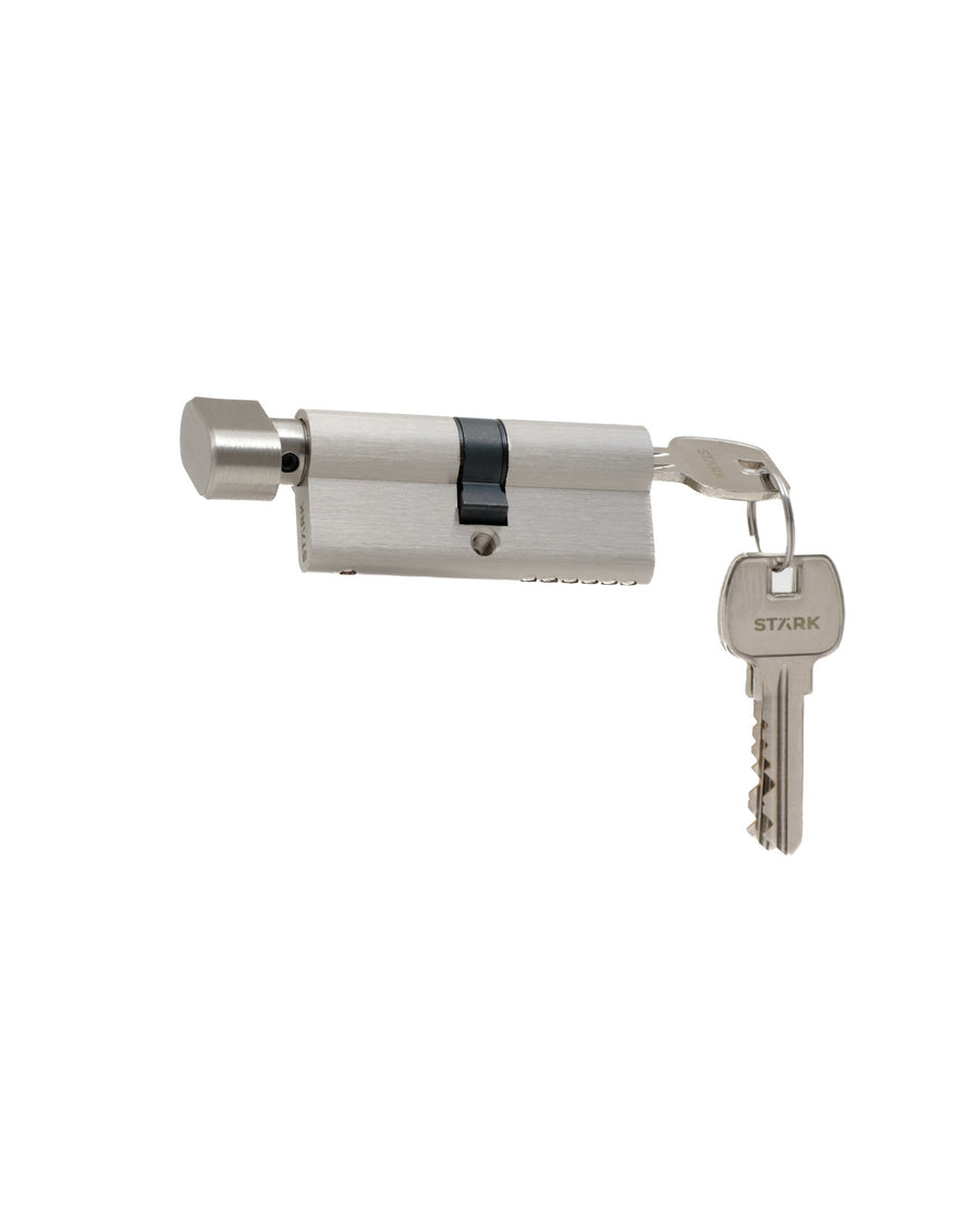Cilindro 80 mm llave/seguro interior centrado. (Níquel satinado)