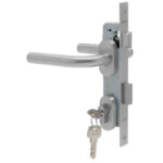 Cerradura de embutir para puerta de aluminio o perfil metálico, acceso principal u oficina. Cilindro ambos lados. Manillas ambos lados Modelo: MARTI. SKU: SDE280-AI.KIT.MARTI