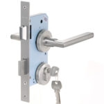 Cerradura de embutir puertas de oficinas, cocina – patio. Cilindro ambos lados. Manillas ambos lados, Modelo: MAITE. (Acero inoxidable 304). SKU: SDE200-AI.KIT.MAITE