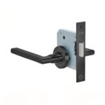 Cerradura de embutir función simple paso. Manillas modelo: MAITE. (Negro mate). SKU: SDE240-BL.KIT.MAITE