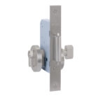 Cerradura de embutir puerta corredera función baño, seguro interior / ranura emergencia exterior. Cerrojo doble enganche. (Acero inoxidable 304).