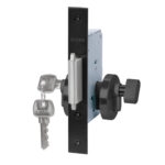 Cerradura de embutir de seguridad puerta corredera, cilindro exterior y seguro interior. Cerrojo doble enganche. (Negro mate).