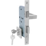 Cerradura de embutir puerta de acceso principal. Cilindro ambos lados. Manilla interior IZQUIERDA, Modelo: MIKA (Acero inoxidable 304)