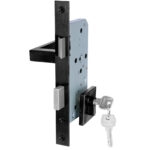 Cerradura de embutir puerta acceso principal. Cilindro ambos lados. Manilla interior DERECHA, Modelo: MIKA. (Negro mate).